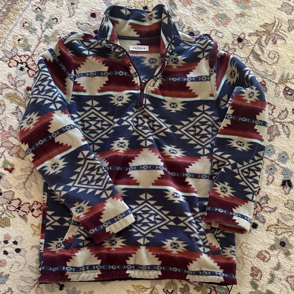 Pacsun Men's 1/4 zip fleece - Navy and Burgundy sz Med